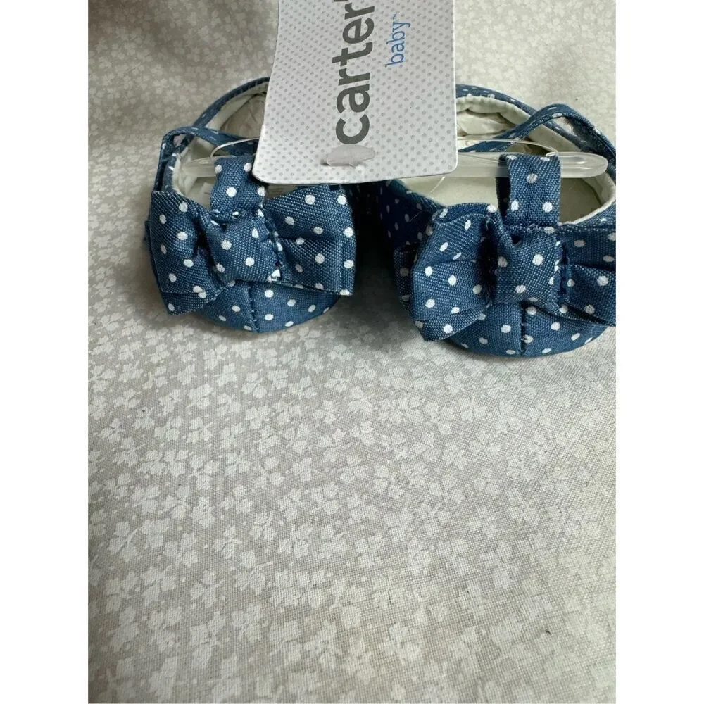 CARTER’S SIZE 9-12M Chambray Mary Jane Crib Shoes - Baby Girl